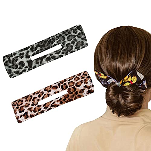 Henda Deft Bun for Hair Elegant Donut Hair Bun Maker French Twist Hair Tools Cloth Magic Clip Hairstyle Bun Shaper DIY Hair Ties Reusable Bun for Hair ,Leopard Flowers