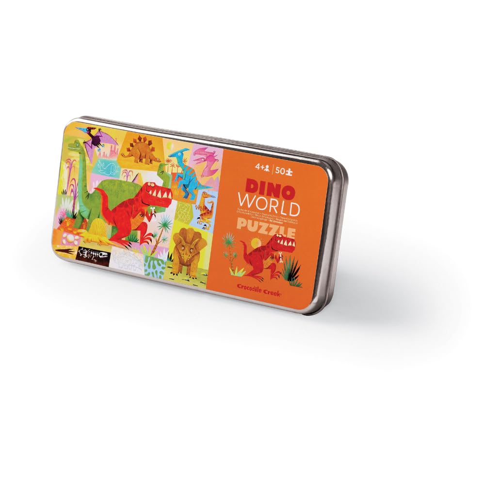 Crocodile Creek Dino World Puzzle – 50 Pieces in Tin (3843106), Ages 5+