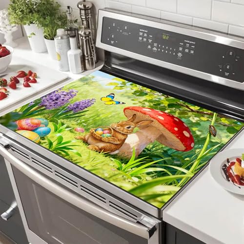 Image of HOMETITUTE Spring Stove Top Cover 28x20 Bunny Mushroom Heat Resistant