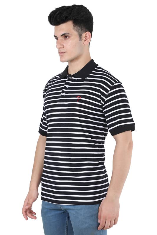 Image of Particle Men's Plus Size Big Size Cotton Polo Collar T-Shirt | Relaxed Fit Striped Half Sleeve | 100% Cotton 210 GSM | Smart Casual | Sizes 2XL-6XL | Breathable Summer Wear