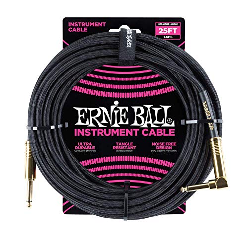 Image of Ernie Ball Braided Instrument Cable, Straight /Angle, 25ft, Black (P06058)