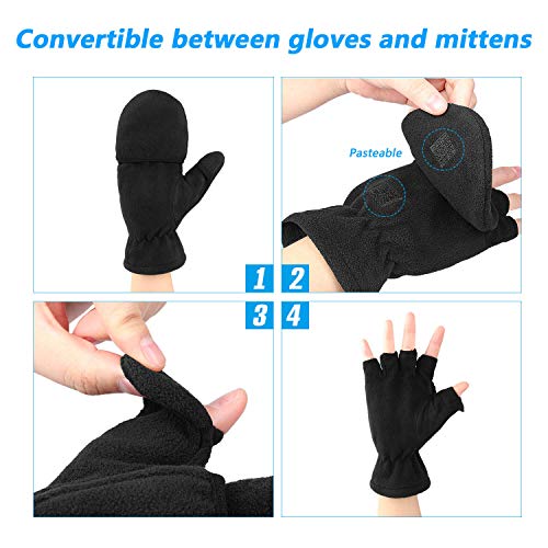 Ozero Winter Gloves 3M Thinsulate Fingerless Convertible Thermal Mittens Insulated Polar Fleece Windproof For Running/Cycling/Walking Dogs Warm For Man And Women (Medium,Black) #TOP2