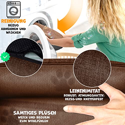 Lovpet® Hundebett Hundekissen Hundekorb Chiller, Inkl. Napf + 3X Kauknochen, Hundesofa Kissen für Kleine, Mittelgroße & Große Hunde, Bezug abnehmbar und waschbar, L 90 x 75 x 25 cm Braun