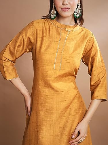 Image of VredeVogel Women's Cotton Silk Blend Straight Kurta Trouser With Dupatta Set