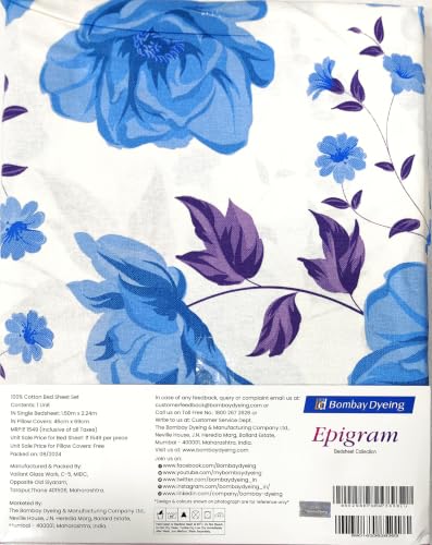 Image of Bombay Dyeing Epigram Printed Single Bed 100% Cotton Bedsheet Collection - (224X150) (L. Blue)