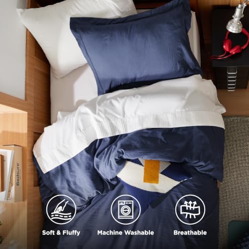 Image of Bedsure Prewashed Twin /Twin XL Duvet Cover, Cotton-Like Bedding Set, Navy | Ultra Soft, Relaxed Texture, Twin XL Breathable Comfort, Hidden Zipper, 8 Corner Ties, Easy Care, OEKO-TEX, Year-Round Use