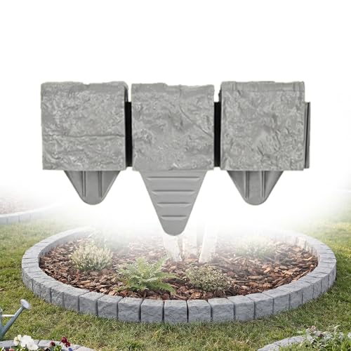 BAKOKI Bordure de pelouse aspect granit, 1,2 m, gris, pavés en plastique, 10 x 10 x 10 cm, bordure de parterre, clôture de jardin, bordure de parterre de...