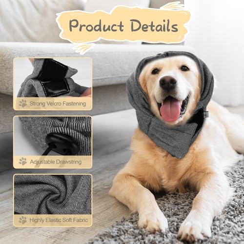 Image of Dog Snood, Adjustable Dog Calming Hoodie, Dogs Ear Cover for Noise Anxiety Relief, Hematoma, Grooming and Force Drying, Windproof Pets Headband for Grooming