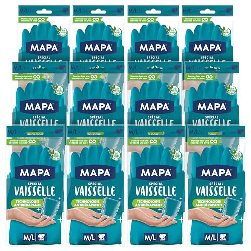 MAPA - Spécial Vaisselle - Gants de Ménage Antidérapants mix Latex et Nitrile - Intérieur Coton...