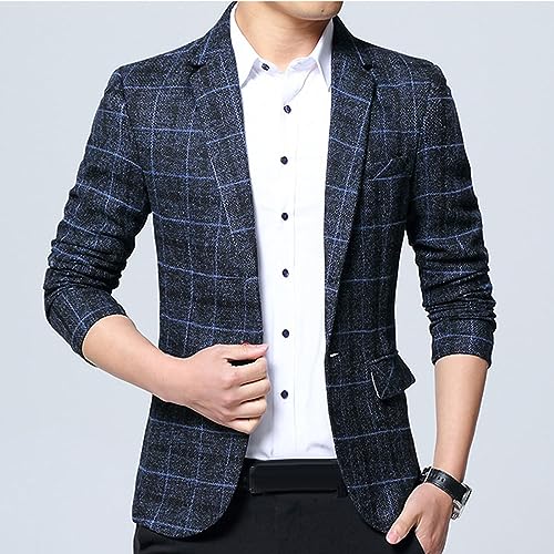 Mens Plaid Blazer Long Sleeve 1 Button Suit Jacket Slim Fit Business Events Formal Dinners Dress Coat with Pockets Plus Size2