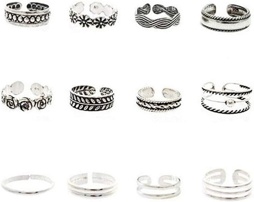 Myhouse 12pcs/Set Adjustable Toe Rings Set Classic Vintage