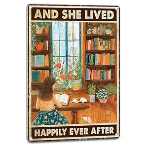 Vintage Garden Signs Reading Poster for Home Living Room Wall Art Decor Aesthetic And She Lived Happily Ever After Cottagecore Tin Sign 8X12 Inches