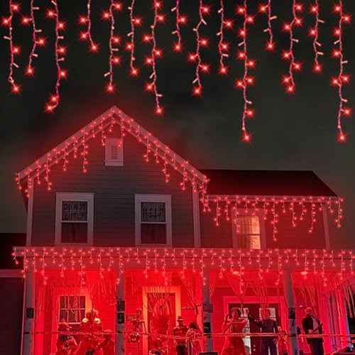 YEGUO 33ft 400 LED Icicle Lights Outdoor Waterproof 80 Drops Halloween Lights Connectable 8 Modes Icicle Christmas Light with Memory(Red)