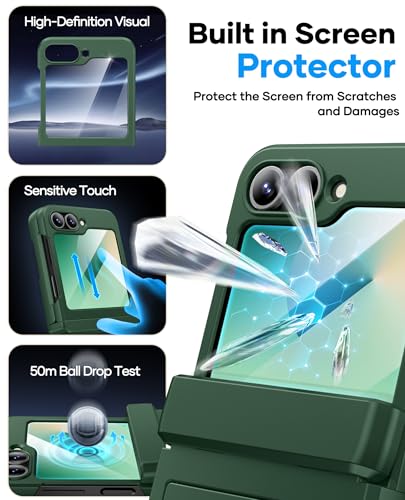 Image of ASAFCASE for Samsung Galaxy Z Flip 6 and Z Flip 7 FE Wallet Case, Green | Card Holder (3 Cards), Hinge Protection & Outer Screen Protector, Shockproof Rugged & Full Body Protective Wallet Cover 5G