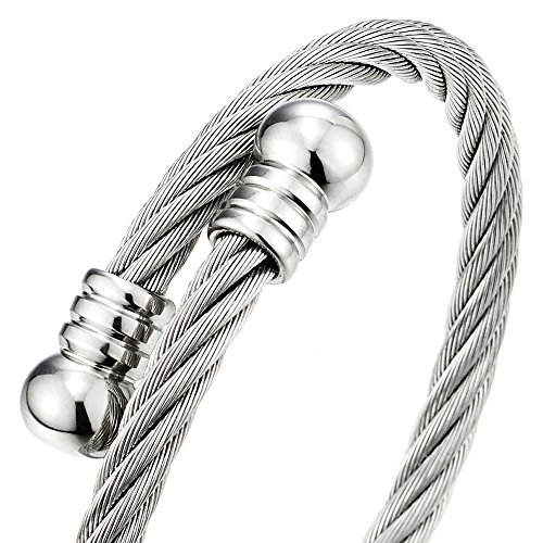 Image of COOLSTEELANDBEYOND Elastic Adjustable Steel Twisted Cable Cuff Bangle Bracelet for Mens for Women
