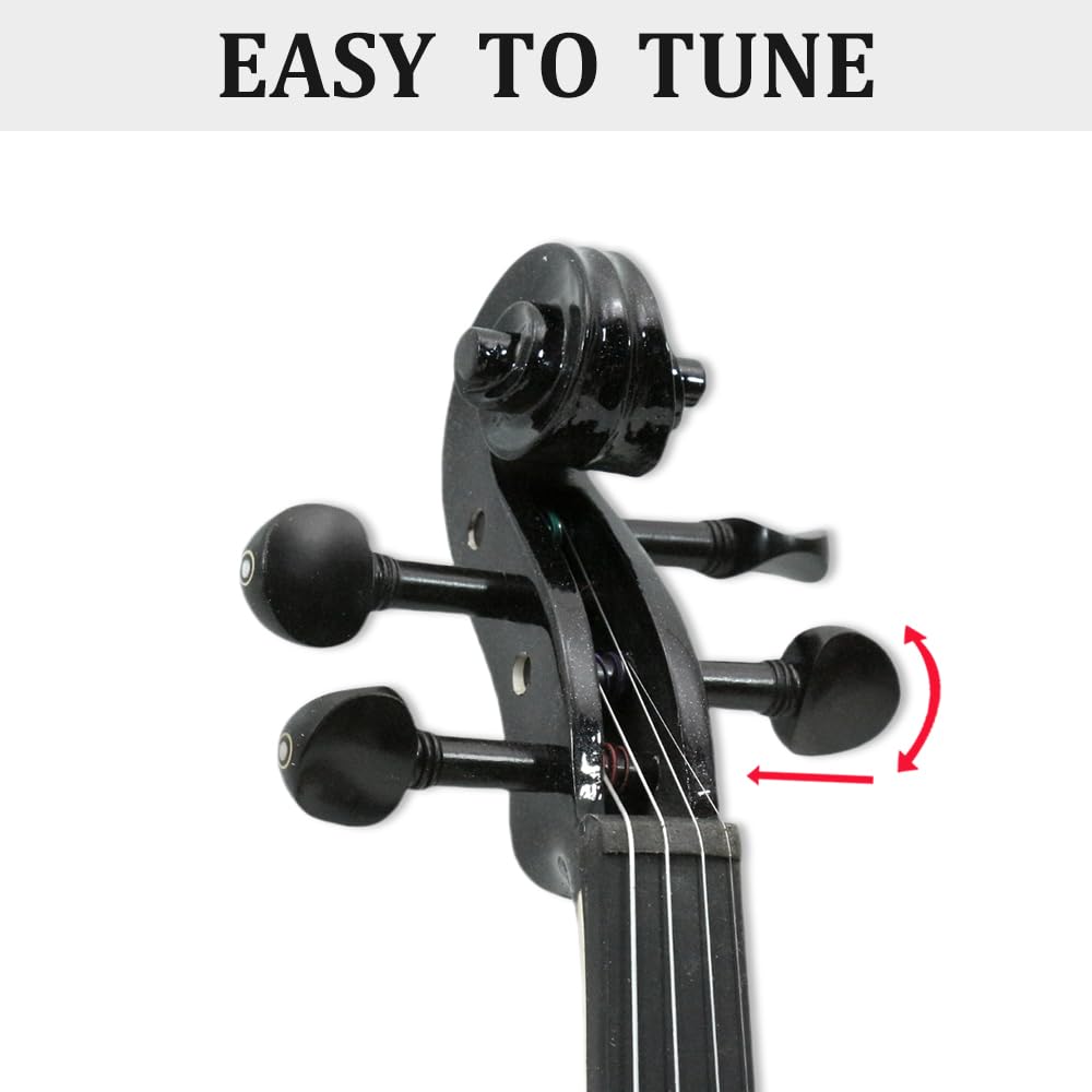Violino elettrico 4/4 full size - Violino elettrico silenzioso con jack per cuffie, accessori in ebano - Include custodia, archetto - ideale per pratica e performance