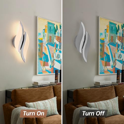 Image of CANEOE Modern LED Wall Sconce 6000K Chrome Indoor Wall Light Fixtures Acrylic Wall Sconce Lighting for Living Room Bedroom Bedside Bathroom Hallway Stairway Wall Lamp (Chrome, 1 Pack, 3000K)