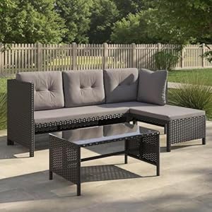 Home Collective Gartenmöbel Set Lounge Möbel Outdoor Sofa Gartenlounge Polyrattan | Mit Couchtisch & gemütlichen Polstern | Für Terrasse, Balkon oder Garten | 180x120x63, 5 cm (BxTxH) | Hellgrau