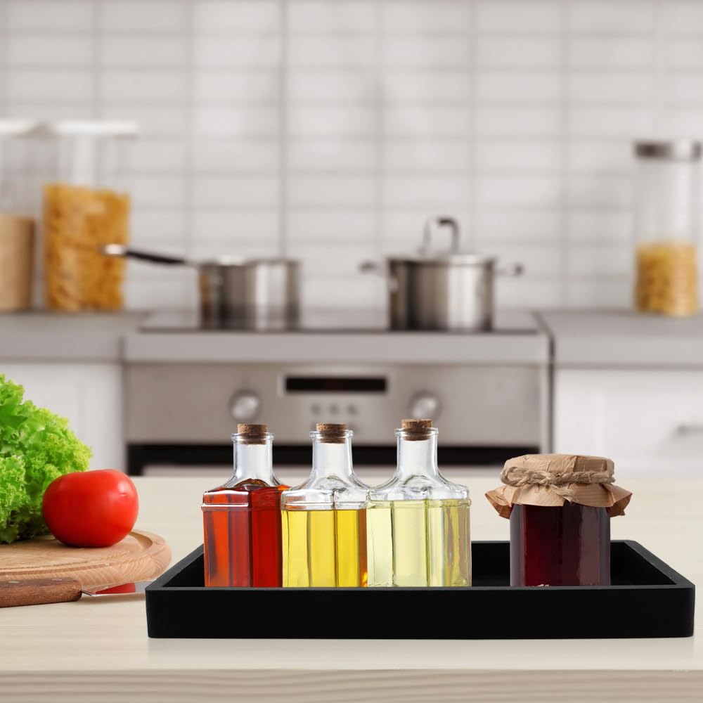2 Pcs Bandejas de Baño, Bandeja Rectangular Negra,Bandeja Baño, Bandeja Almacenamiento Baño para Tocador,Fregadero de Cocina Y Bandeja de Silicona para Baño