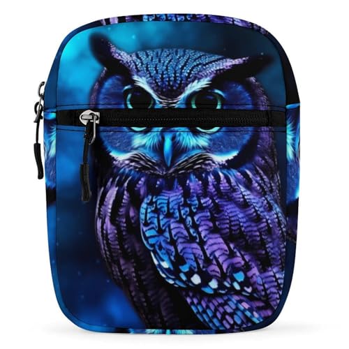 Personalized Small Crossbody Bag Water Resistant Messenger Bags Mini Blue Owl Printing SlingBag For Men Women