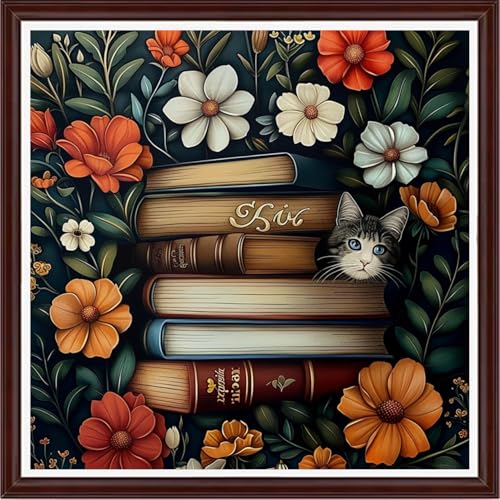 Image of Dooxvey Counted Cross Stitch Kits for Adults 11CT Printed Cross-Stitch Patterns Cross Stitching Embroidery Kit Stamped or Counted Needlepoint Kits-Flowers, Books, Kittens 18x18 inch