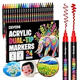 DEYONI 24 Colors Acrylic Paint Markers, Dual Tip Acrylic Paint Pens Markers for Rock, Fabric, Wood, Glass...