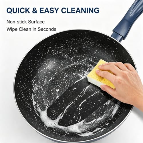 CYPHERTAN NonStick Wok 11''/5QT Woks & Stir-fry Pans Nonstick Granite Wok Pan Deep Frying Pan, Compatible with All Stovetops (Navy Blue) - image 6
