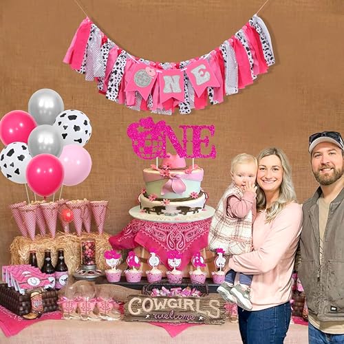 Image of Cowgirl One Birthday High Chair Banner,Disco 1st /First Birthday Decorations | Disco Party Girls Smash Cake Decorations,My First Rodeo