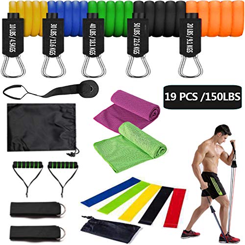 Resistance Bands for Exercise, Exercise Bands with Door Anchor, Handles,Weight Bands for Exercise Resistance Men, Home Workouts Loop, Instant Cooling Towel-150LBS