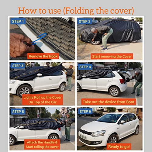 Image of CARBLAZER Portable & Semi-Automatic Full Body Car Covers - Heavy Duty Device | Rain Resistant | UV Safe | Dust Proof | Anti-Theft & Scratch Proof Covers, Custom Fit for Hyundai Xcent,Gun Metal Black