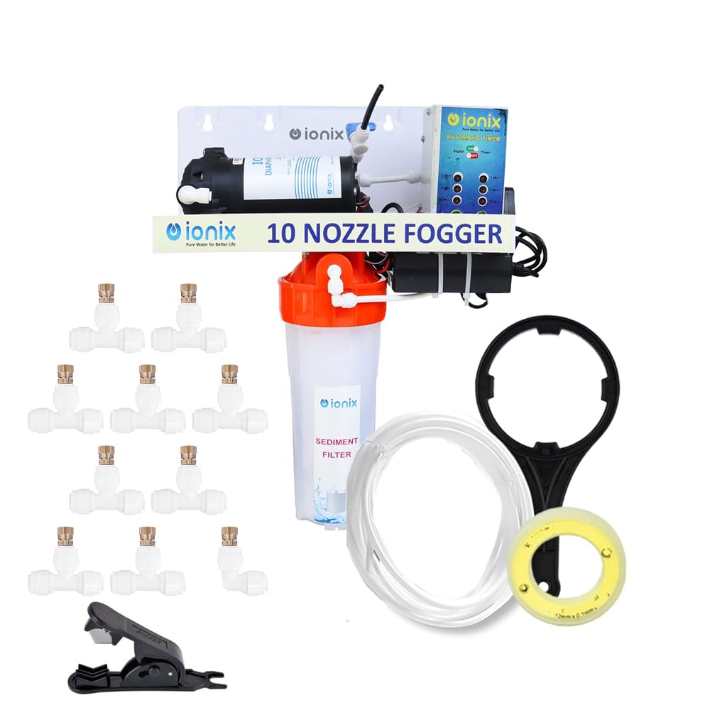 IONIX Fogger Kit with 10 Nozzles for Dairy Farms, Restaurants, Cafes, and Outdoor Spaces – High-Pressure Misting System for Cooling, Humidity Control, and Dust Suppression.-image-25
