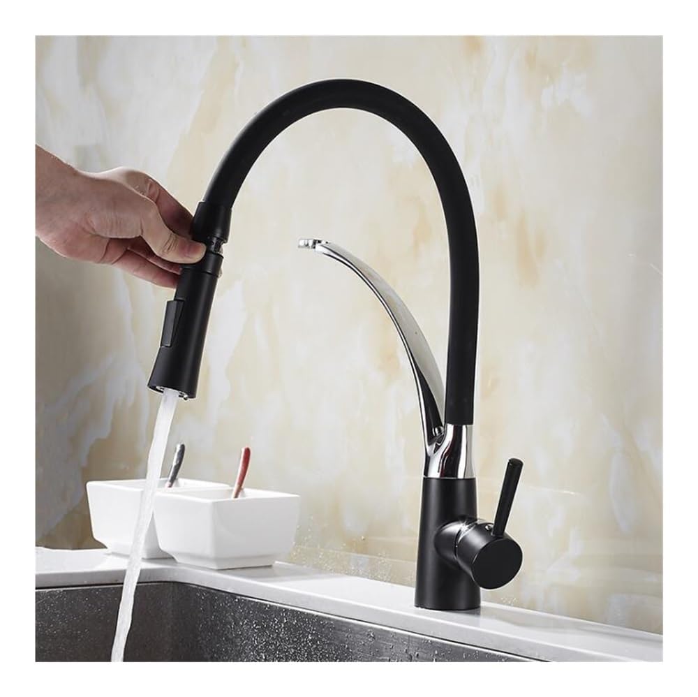 Blyqxs Chrome With Black Kitchen Mixer Sink Faucet Brass Red With Black/Black Torneira Tap Kitchen Faucets Hot Cold Deck Mounted Bath Mixer Tap Xt-144(Chrome With Black)