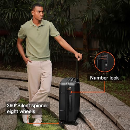 Image of Nasher Miles Coorg Hard-Sided Polypropylene Luggage Set of 2 | 55cm & 65cm | 8 Wheels Small & Medium Trolley Bag for Travel | Suitcase (Black)
