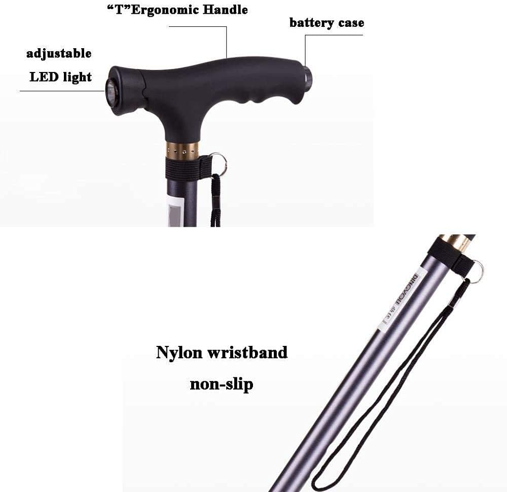 MObyat Andador para Ancianos,Muletas para bastón, livianas con luz LED, Mango ergonómico, Altura Ajustable para Hombres Mayores, Artritis, Personas Mayores, Mujeres lesionadas, discapacitadas