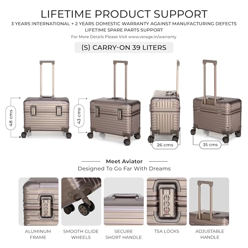 Image of Verage Luxe Aviator 100% Aluminum Hardside Spinner Luggage with Multi-Directional Wheels and Telescoping Handle (Titanium Gold)