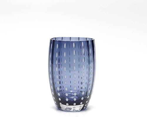 Zafferano Perle - Vaso de cristal transparente hecho a mano, 32 h 4.291in d 2.795in, juego de 6 piezas, gris y azul
