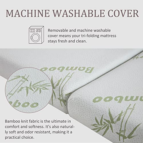 SINWEEK Memory Foam Folding Mattress, 4 Inch Foldable Trifold Mattress Topper, CertiPUR-US Certified Guest Bed with Cooling Cover & Waterproof Lining