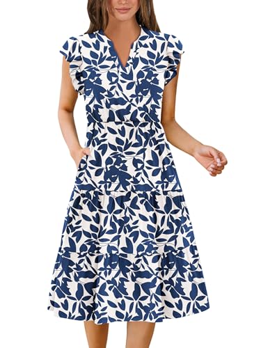 Image of ZEAGOO Womens Summer Casual Dresses Ruffle Sleeve V Neck Midi Dress Flowy Tiered Dress with Pockets Boho Sundresses