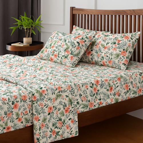 Image of King Size Bedsheet - Petal Dream Floral Print - 108 x 108 Inches - Brushed Microfiber Flat Sheet with Pillow Covers - Soft, Cooling, Wrinkle & Fade Resistant