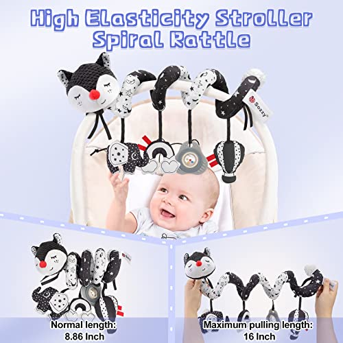 Image of Car Seat and Stroller Toys - Black and White Car Seat Toy High Contrast Baby Toys, Baby Plush Spiral Activity Toy for Crib Mobile, Newborn Sensory Toy Best Gift for 0 3 6 9 12 Months Infants