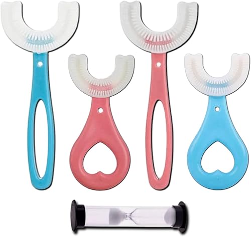 Miniatura 1 de NEWGENISH 4 cepillos de dientes en forma de U con un temporizador de arena de 2 minutos cepillos de dientes para niños en forma de U mango de fácil