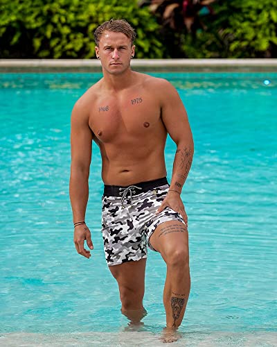 White Camo Swim Trunks - 5", Quick Dry, 4 Way Stretch, Chlorine Resistant, Built in Compression Liner2