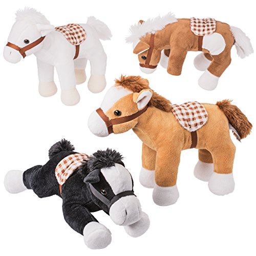 Prextex Bulk Jumbo 10'' Tall Plush Horses Stuffed Animal Horses Toys - 4 Pack | Party Favor Gifts And Supplies | Classroom Decoration | Cute Stuff Toy Baby, Kids, Toddler, Girls, And Boys Ages 6-12 #TOP3