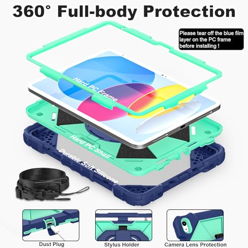 Image of WESOROL Case for iPad (A16) 11th 2025 (11-inch) /iPad 10th Generation 2022(10.9 inch),Military Grade Shockproof Cover for i Pad 11 /10 Gen with Rotating Stand Screen Protector Pencil Holder,Navy Mint