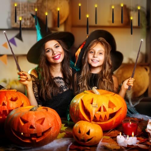 Image of 20 Pcs Floating Candles with Wand Remote Timer for Halloween Decor - Black