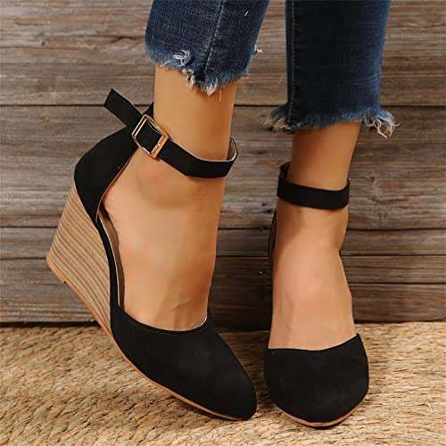 Closed Toe Wedges Heels for Women Dressy Platform Wedge Sandals Ankle Strap Heeled Espadrilles Sandals Ladies Comfortable Cork Summer Dress Shoes for Beach Wedding2