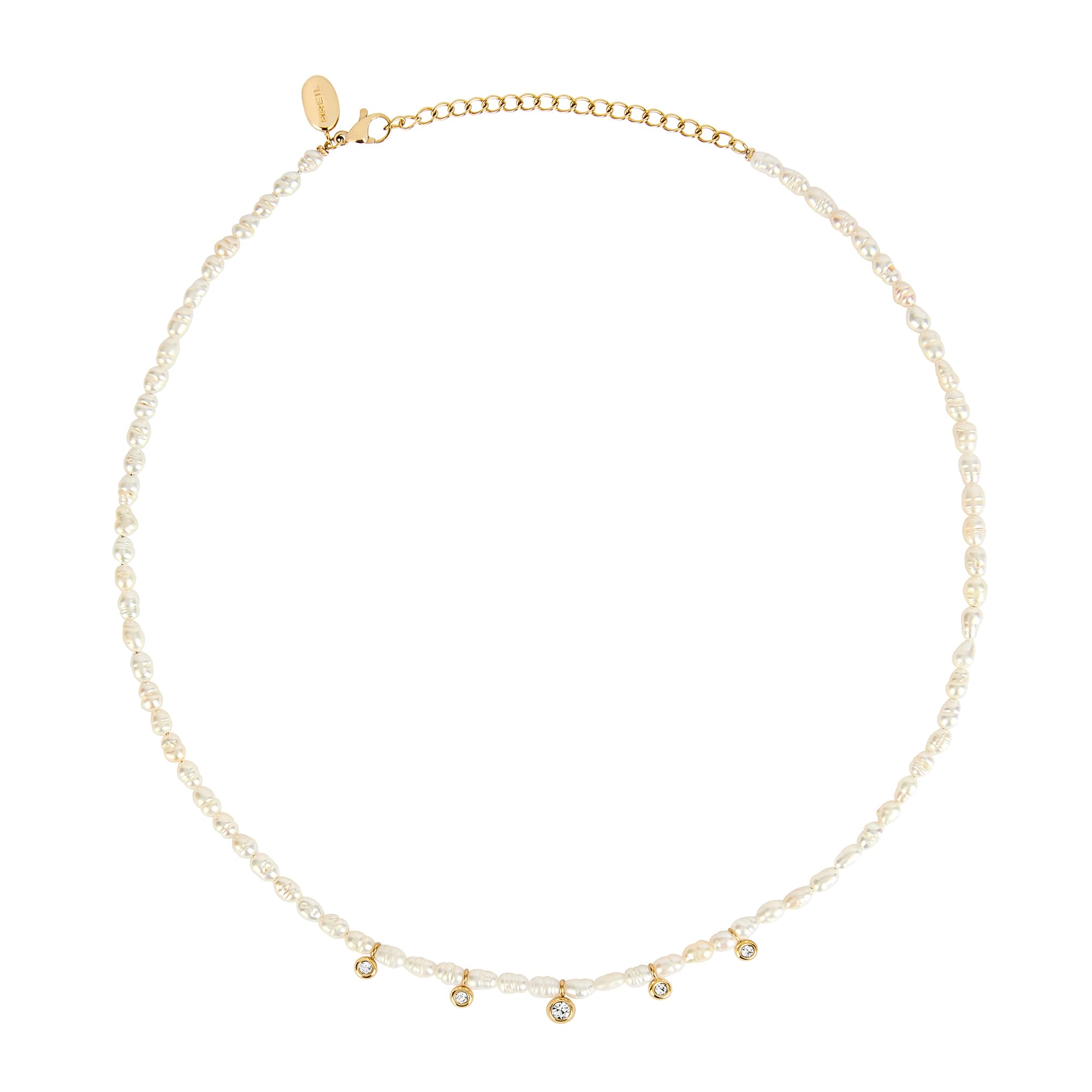 Breil, Collezione Moonlight, Collana Donna in Acciaio Inossidabile, Collana con Perle d’Acqua Dolce e Pendenti in Oro con Cristalli, Chiusura Regolabile, Lunghezza fino a 45 cm, Idea Regalo Donna