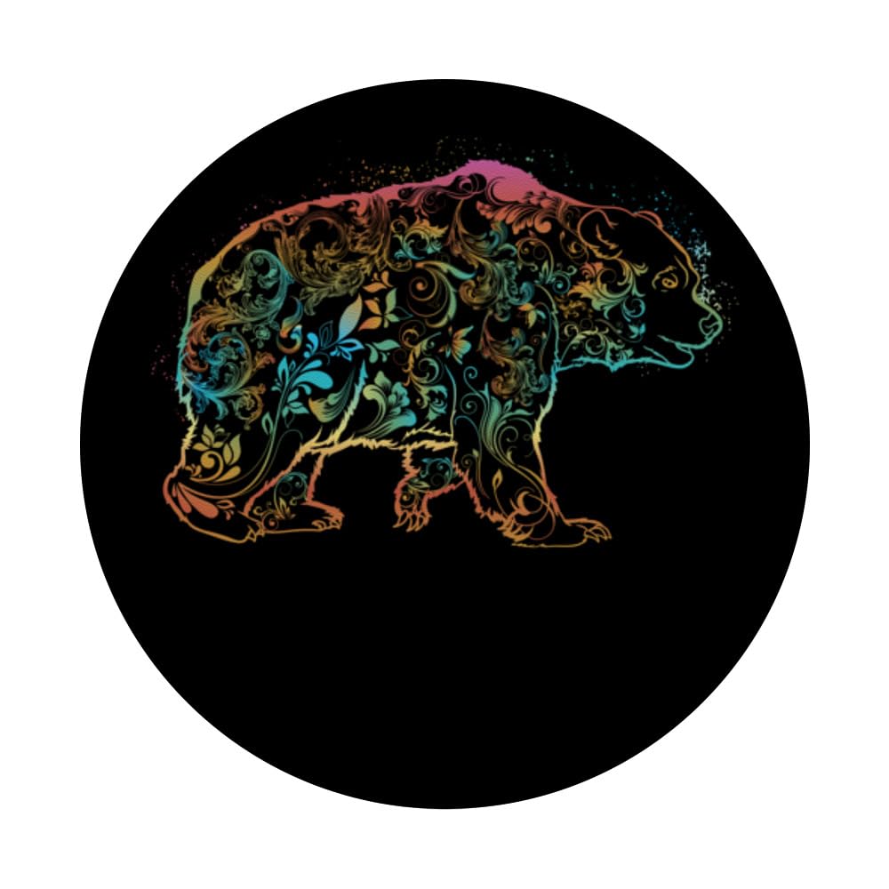 Bear Splash Nature Surreal Bear Brown Bear Mandala Wildernes PopSockets Swappable PopGrip, Black - Image 3