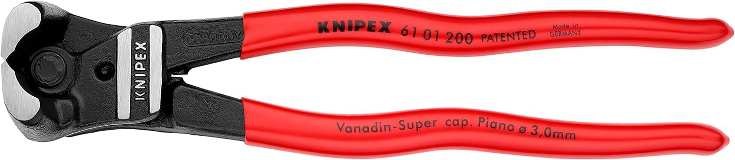 KNIPEX Cortabulones de corte frontal gran efecto palanca con cartulinas autoservicio recubiertos de plástico 200 mm, 61 01 200 SB