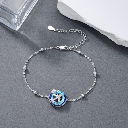 MONGAS Airplane Bracelet 925 Sterling Silver Airplane Link Bracelet Created Crystal Bracelets Travel Jewelry for Women Pilot Flight Attendant Gifts4